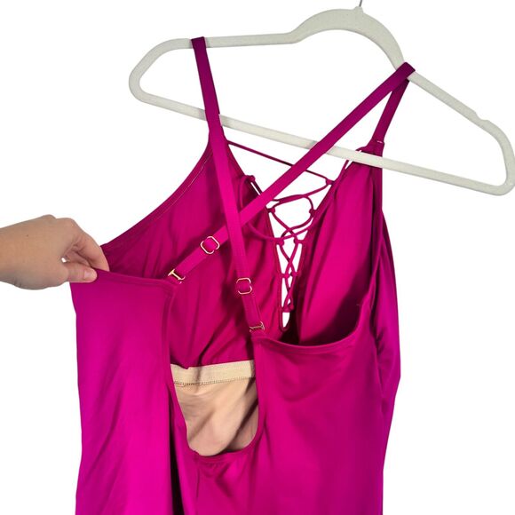La Blanca Magneta Tummy Control Pink One Piece Swimsuit Beach Pool Womens 20W - Picture 6 of 8